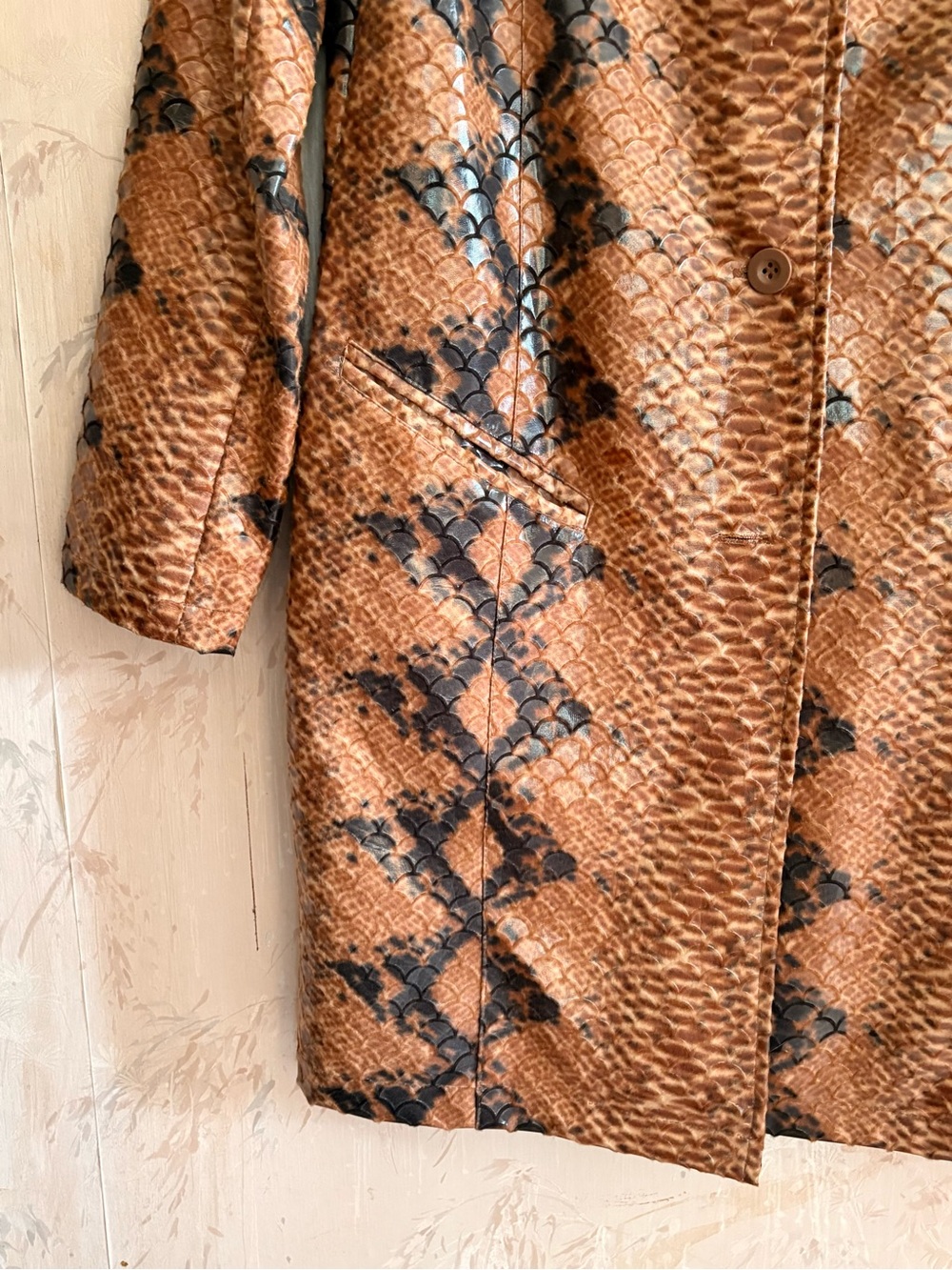 Vintage Selene Sport Faux Leather Snakeskin Print Trench Coat 8 - Picture 3 of 11